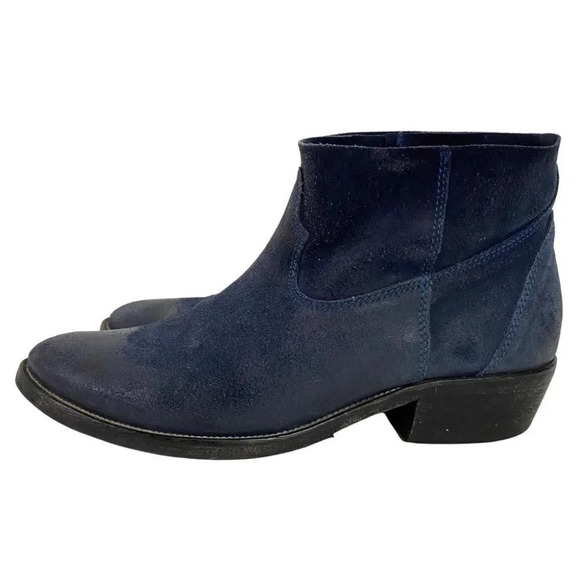 Barney’s New York Blue Suede Distressed Slip On Booties Size 7 Euro 37.5 Boots - Picture 1 of 14